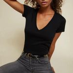 Nation Ltd Anthropologie  Black Blair Ultra Deep V-neck T-shirt Top Sz Med Photo 3