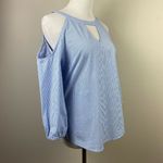 White House | Black Market Top Womens 2 Blue Pinstripe Cold Shoulder 3/4 Sleeve Photo 9