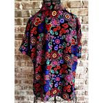Elementz VTG  Blouse Woman 1X Black Floral Shirt Button Short Sleeves Psy… Photo 4