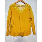 Free People  Lola Top M Mustard Lace Trimmed V Neck Long Sleeve Thermal Shirt Top Photo 5