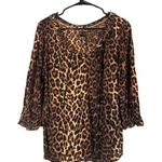 Lucky Brand  Brown Leopard Long Sleeve Animal Print Dressy Blouse Women Sz L Photo 0