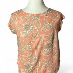 Rachel Zoe Linen Floral Print Short Sleeve Tunic Top Women's L Coral Photo 0