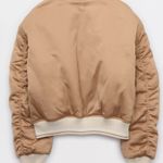 Aerie  Cropped Satin Bomber Jacket in Cappuccino Sz L Photo 4