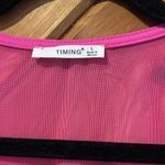 Timing NWT hot neon pink mesh long sleeve tie front layering top Photo 3