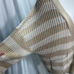 Evereve Womens Cardigan Sweater XL Tan Beige Striped Knit Open Front Photo 3