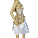 VINTAGE 1990'S FABRICE SILHOUETTE WHITE & GOLD STRAPLESS SILK SEQUIN DRESS (8) Photo 3