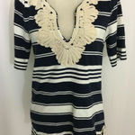 J.Crew  Women’s Navy White Stripped V-Neck Top-Braided Rope Trim Size: XtraSmall Photo 0