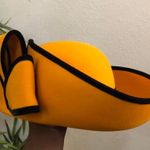 RARE Vintage 90s Whittall & Shon Bollman 100% Wool Felt Derby Church Hat Cap Yellow Black Bow Bucket USA Made Photo 0