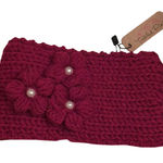 NWT Tickled Pink Dark Red Floral Knit Head Band Ear Warmers Photo 0