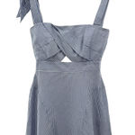 Bardot Y2K Stripe Linen Mini Dress Tie Straps Cutout Bust Nautical Coastal XS 4 Photo 0