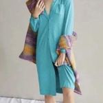 Anthropologie  Saturday Sunday Teal Long Sleeve Button Down Shirt Dress Sz XS Photo 0