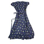 Draper James  Navy Yellow Floral Wrap Dress - Size 6 - 100% Linen Photo 5