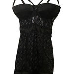 Frederick's of Hollywood Vintage  Black Satin Sheer Teddy Bodysuit Size Small Photo 0