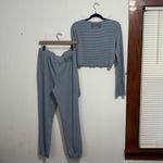 Savage X Fenty Gray Blue Midnight Cruise Waffle Knit Cropped PJ Set‎ NWT Large Photo 6