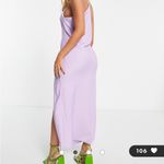 ASOS  DESIGN one shoulder midaxi dress in satin with drape back in lilac Photo 1