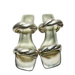 Open Edit  Sandals Size 6.5 Gold Metallic Twisted Double Strap‎ Slip On Heels Photo 5