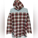 Vintage US Boys Women’s Plaid Sleeve Denim Hoodie Blue Size M Photo 1