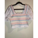 Free The Roses New Multicolor Smocked Top Medium White Feminine Boho Photo 1