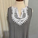 White Birch  Striped Tank Top with White Embroidered Lace Detail Women Sz Small Photo 1