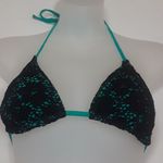 California Waves  2pc Black Crochet Lace Over Teal Bikini Set Photo 2
