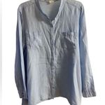 Eileen Fisher  button front shirt baby blue Irish linen Large Photo 0