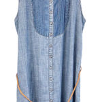 Level 99 Shirt Dress Womens Small Chambray Tencel Linen Pintuck Minimal Coastal Blue Photo 0