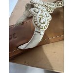 MYSTIQUE White Gold Beaded Pearl Boho Leather Thong Sandals Flip Flop Sz 8 Photo 10