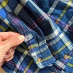 Abercrombie & Fitch New York Flannel Plaid Button Down Shirt Navy Blue Large Photo 3