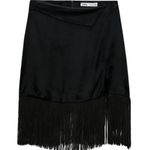 ZARA Black Satin Fringe Skirt 🔥 Photo 0