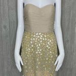 Nwt Eleni Elias beaded stone gold glitter strapless formal prom night out dress Tan Size 6 Photo 1