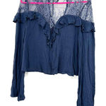 American Eagle ‎ Outfitters size small crop long sleeve blouse lace upper blue Photo 0