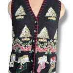 Vintage Tiara International Christmas Sweater Vest Large Black Red Tree Knit Photo 0