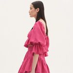 Alemais Blaire Ruffle Blouson Crop Top in Fuchsia size US 4 Photo 1