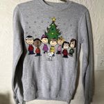 PEANUTS Christmas Pullover Sweatshirt Size XS Gray Graphic Print Fleece Photo 0