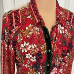 Aratta Silent Journey Red Floral Embellished Button Down Shirt Photo 4