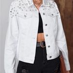NWT Women’s White Jean Jacket Embellished Western Trucker Photo 3
