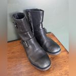 Tory Burch  Short Black Leather Buckle Boots Size 7 Zipper Luxury Moto Designer Photo 1