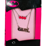 Jacmel Batman Batgirl Logo Girl Double Layer Necklace Silver Tone Red Photo 0