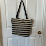 Beverly Hills Polo Club ‎ Tan & Black Woven Straw Faux Leather Tote Boho Beach Photo 8