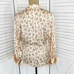 ZARA  Satin Floral Print Ruched Sides Blouse Cream Pink Small Button Front Photo 3