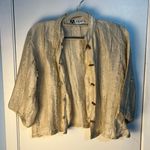 VTG Arise Linen Silk Jacket Medium Beige Fringe Seams Wooden Buttons Boho Photo 1