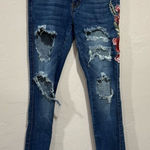 Machine Size 1 Embroidered Floral Denim Jeans Blue Photo 0