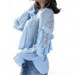 Love Riche Baby Blue Lace Trimmed Blouse Photo 4