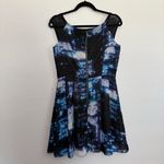 Milly  Bella Cityscape Pleated Mini Dress Blue Black 8 Photo 2