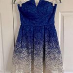 B Darlin  Lace Blue and Gold Strapless Dress Photo 0