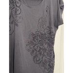 Apt. 9  Gray Scoopneck Short Sleeve Tee With Peacock Rhinestone Design, Large Photo 1