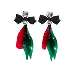 Marni at H M Dangle Earrings Black Bow Rhinestone Red Green Leaf Statement Photo 0