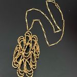 Vintage Abstract Modernist Twisted Bamboo Large Pendant Goldtone 20” Necklace Gold Photo 5