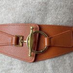 Women faux leather stretch elastic waistband belt brown Photo 0