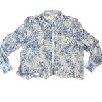 Caroline Constas Long Sleeve Floral Eyelet Top Blue & White Size‎ Large Photo 4
